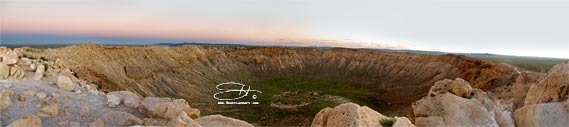 evening twilight panorama of meteor crater near winslow, arizona